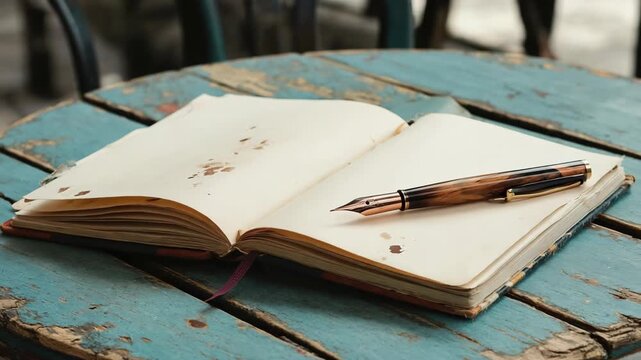 Reflective writing moments at a rustic caf table