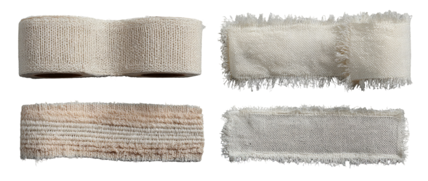 Beige and off-white fabric strips, possible cleaning cloths or bandages