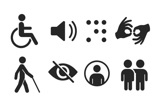 Set of accessibility icons representing disability support and inclusivity - Powered by Adobe