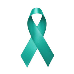 A teal awareness ribbon symbolizing support and hope for various causes isolated on transparent background