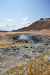 Boiling Mud Pot with Steam in Icelandic Geothermal Field