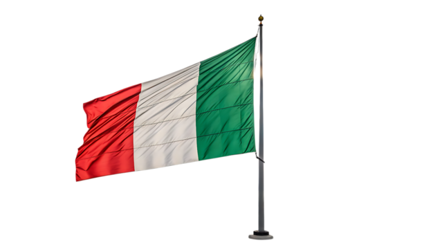 Italian flag waving in the wind isolated on transparent background, a symbol of italy