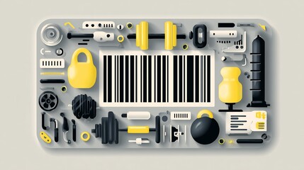 Vector gym membership card barcode and icons