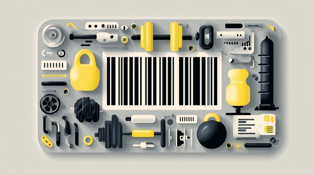 Vector gym membership card barcode and icons