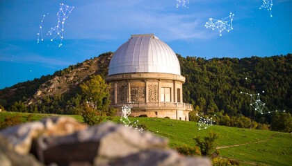 Obraz premium Mountaintop Observatory: Starry Night, Network Connections