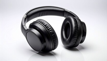Sleek black over-ear headphones on a white surface.