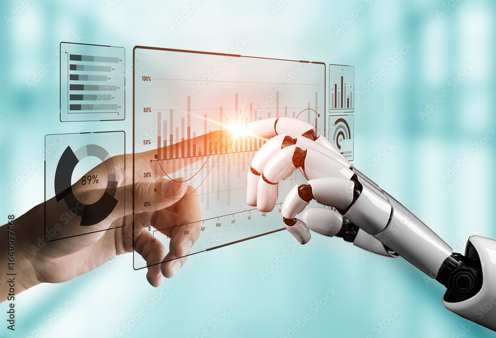 Poster ai artificial intelligence drives data analytics with predictive models, smart dashboards, and virtu