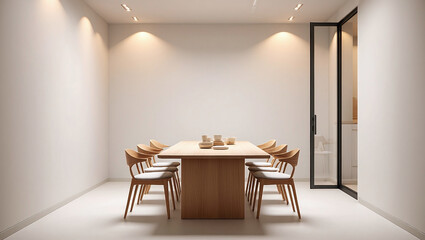 Cozy Small Conference Room With Light Oak Table Matching Wooden Chairs Scandinavian Aesthetic