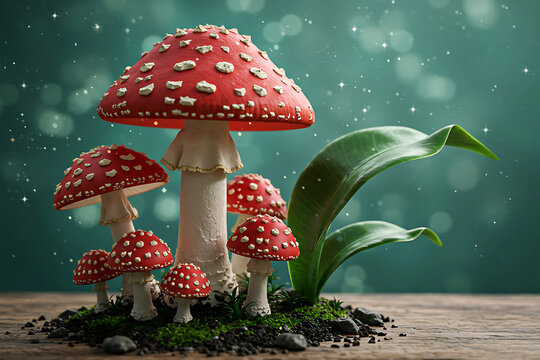 Amanita muscaria mushrooms with red caps and white spots in a forest setting