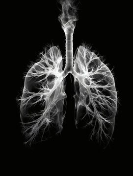 Imagen en blanco y negro de pulmones humanos con detalles anat&oacute;micos