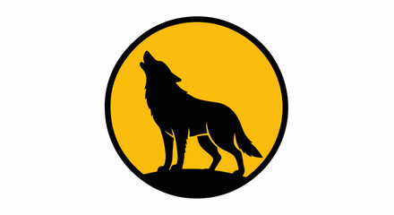 Obraz premium Majestic Black Wolf Silhouette Howling at the Yellow Moon, Bold Graphic Design