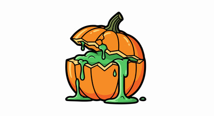 Spooky Halloween Pumpkin: Cracked Orange Gourd Oozing Bright Green Slime