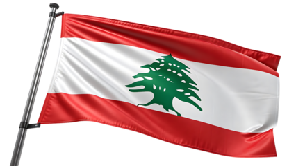 Lebanese flag waving in the wind isolated on transparent background