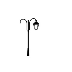 a simple black silhouette of a vintage street lamp on a white background
