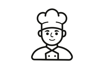 Outline Chef Icon Isolated on White Smiling Cartoon Cook Simple Design