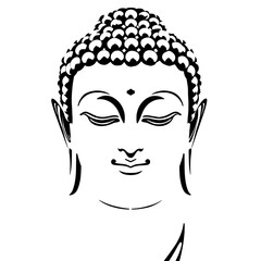 minimalist black and white illustration of buddha's face with serene expression