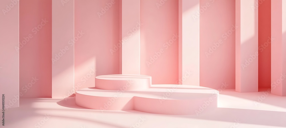 Poster pink podium platform showcase display product presentation background minimalist pastel studio light
