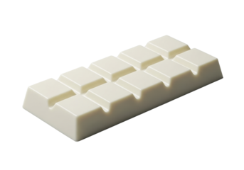 A whole, transparent chocolate bar with creamy texture and clean-edged segments on a minimalist transparent studio background, perfectly lit with no shadows, concept of luxury food advertising