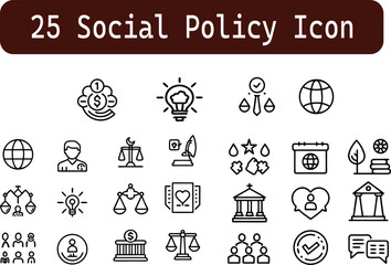 25 Social Policy vector in line style.