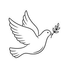 Illustration of a white dove carrying an olive branch representing peace and hope for flyers and graphic designers