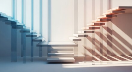Naklejka premium A modern staircase with a unique design and contrasting colors creating an interesting geometric pattern