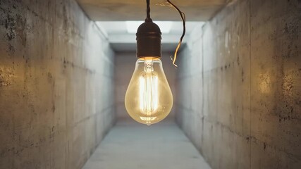 Unique light bulb hanging in an industrial corridor design space - Powered by Adobe