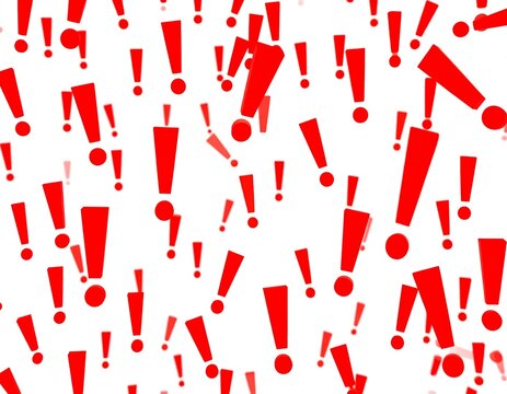 A chaotic pattern of red exclamation points on a white background