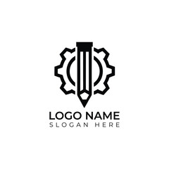 Fototapeta premium Pencil and Gear Logo Illustration for Creativity