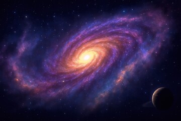 Golden Spiral Galaxy in the Midst of a Cosmic Nebula"