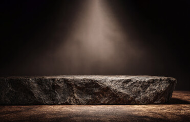 Stone podium illuminated by a spotlight against a dark background