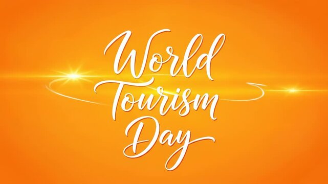 Dynamic celebration of world tourism day with vibrant orange theme and artistic typography