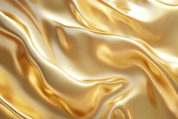 Close up of luxurious gold fabric with soft folds and smooth texture
