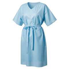 Light blue medical gown with tie belt and short sleeves for patient comfort and care isolated on transparent background