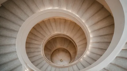 Fotobehang Trappen Top Down View of a Marble Spiral Staircase with Soft Lighting stairs architecture  © Milaana_Studio