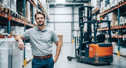 Warehouse Worker in Distribution Center with Forklift