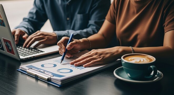 Businesspeople Analyzing Data in Meeting with Laptop