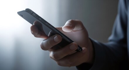 Hand Using Smartphone, Isolated on Gray Background