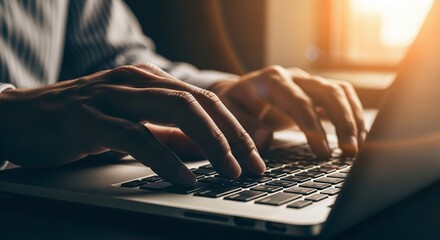 Hands Typing on Laptop Keyboard in Low Light