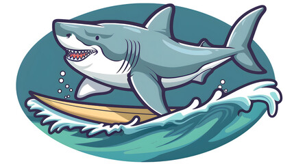 Playful Cartoon Shark Surfing in the Ocean - Fun Underwater Illustration