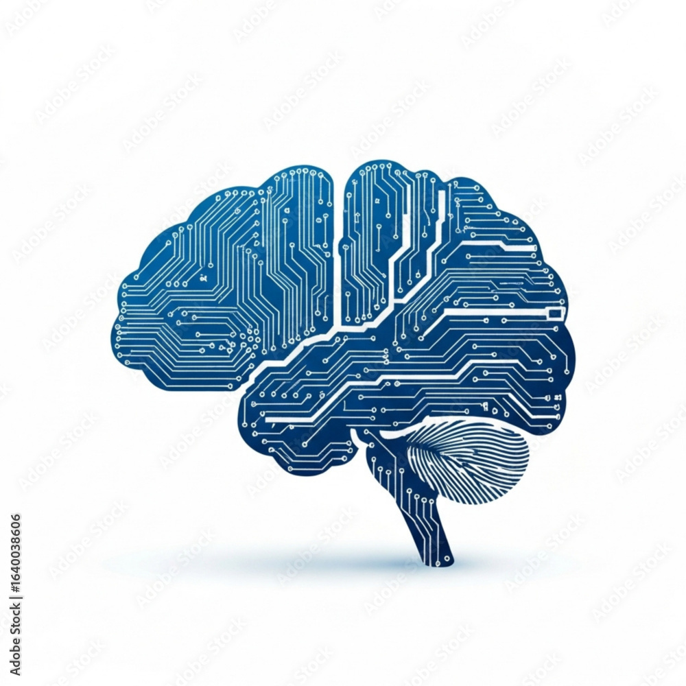 Aufkleber anatomical brain representation with integrated circuit pathways on a plain white surface design con