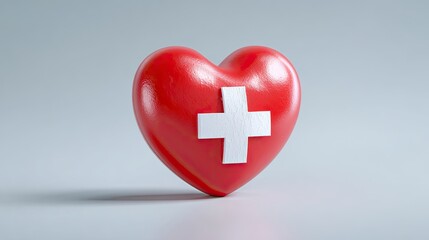 Obraz premium A red heart with a white cross, symbolizing medical aid and healthcare support.
