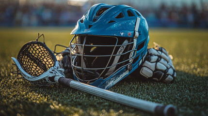 Team Sports Lacrosse: stick, helmet, gloves, pads.