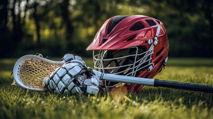 Team Sports Lacrosse: stick, helmet, gloves, pads.