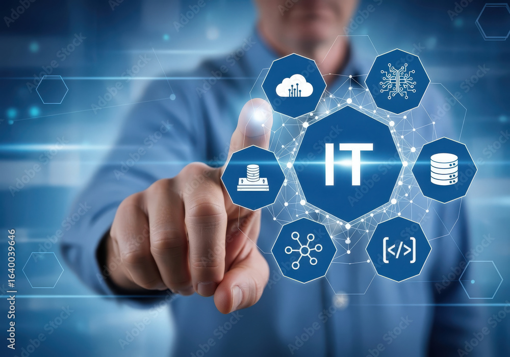 Aufkleber modern it innovation and digital technology conceptual graphic. the image features a hand touching a