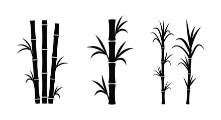 Obraz premium Three Bamboo Stalks with Leaves in a Black Silhouette Style silhouette