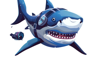 Cute White Shark Cartoon with Diving Equipment - Underwater Adventure Fun