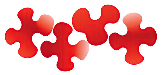 Interlocking, stylized puzzle pieces in vibrant red with shading