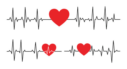 Heartbeat Rhythm with Red Heart Shapes Medical Illustration Silhouette
