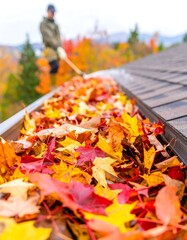 Autumn leaves filling a gutter