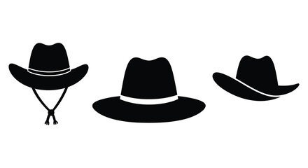 Collection of Cowboy Hats in Black Silhouette Style on White Background silhouette